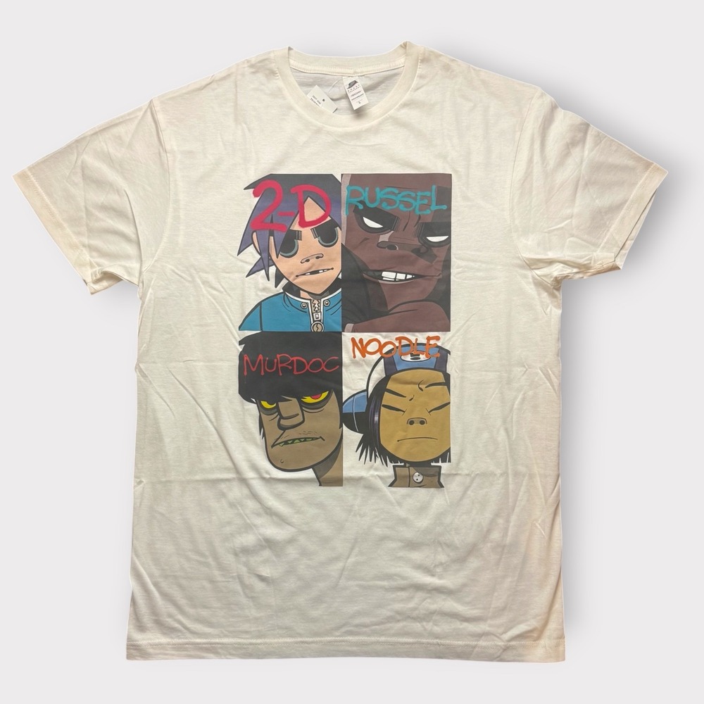 Gorillaz Graphic T-Shirt Mens Large White Smart Blanks 2-D Russel Murdoc Noodle